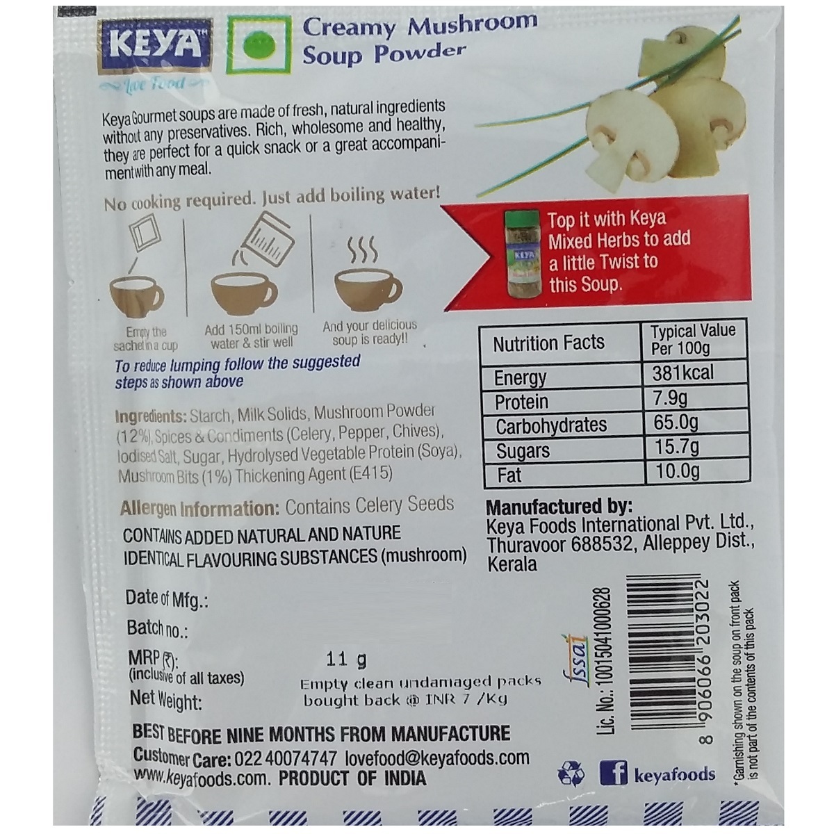 Keya Instant Soup Creamy Mushroom 14g