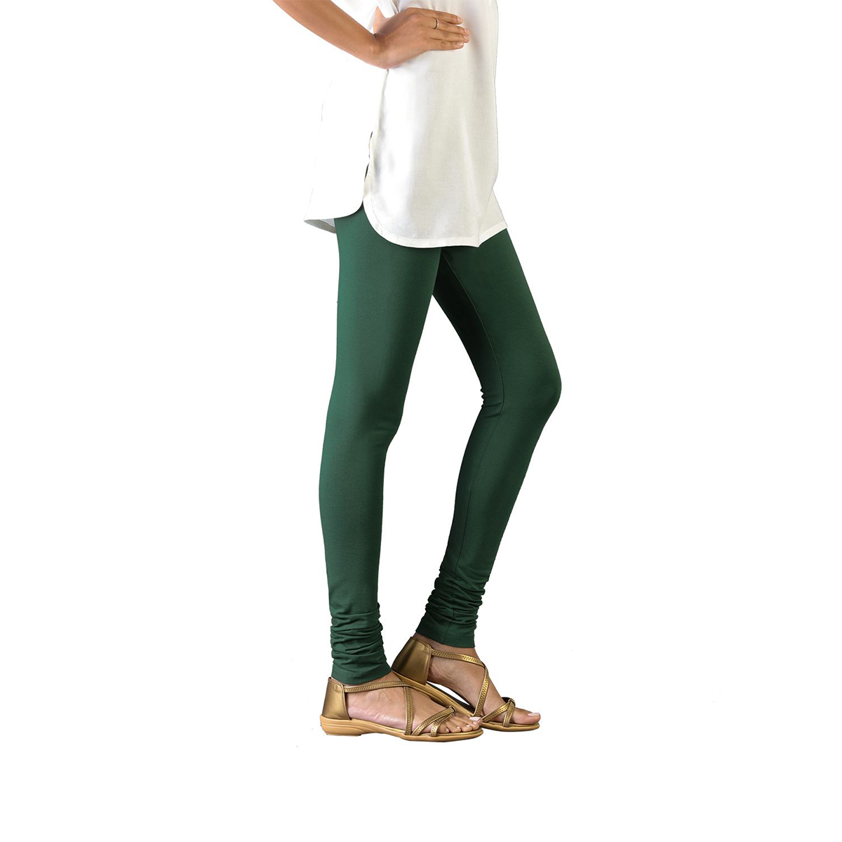 Twin Birds Women Solid Colour Churidar Legging with Signature Wide Waistband - Bottle Green
