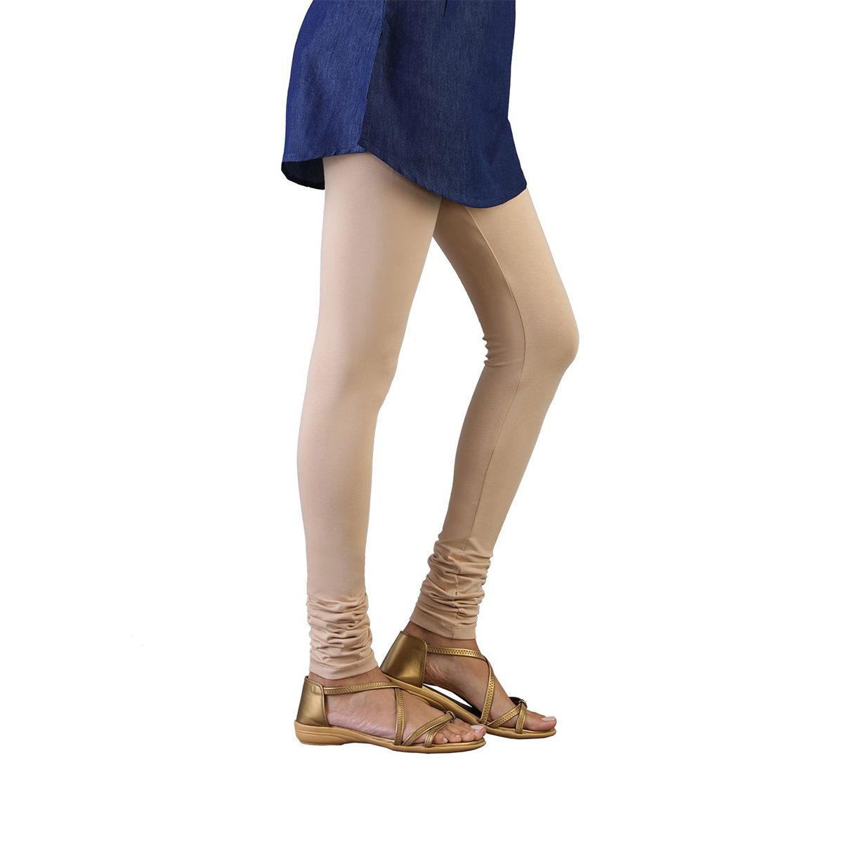 Twin Birds Women Solid Colour Churidar Legging with Signature Wide Waistband - ButterScotch