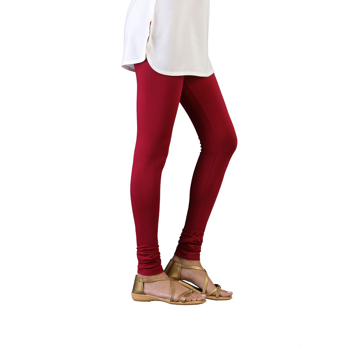 Twin Birds Women Solid Colour Churidar Legging with Signature Wide Waistband - Maroon