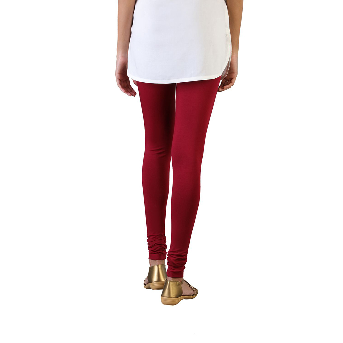Twin Birds Women Solid Colour Churidar Legging with Signature Wide Waistband - Maroon
