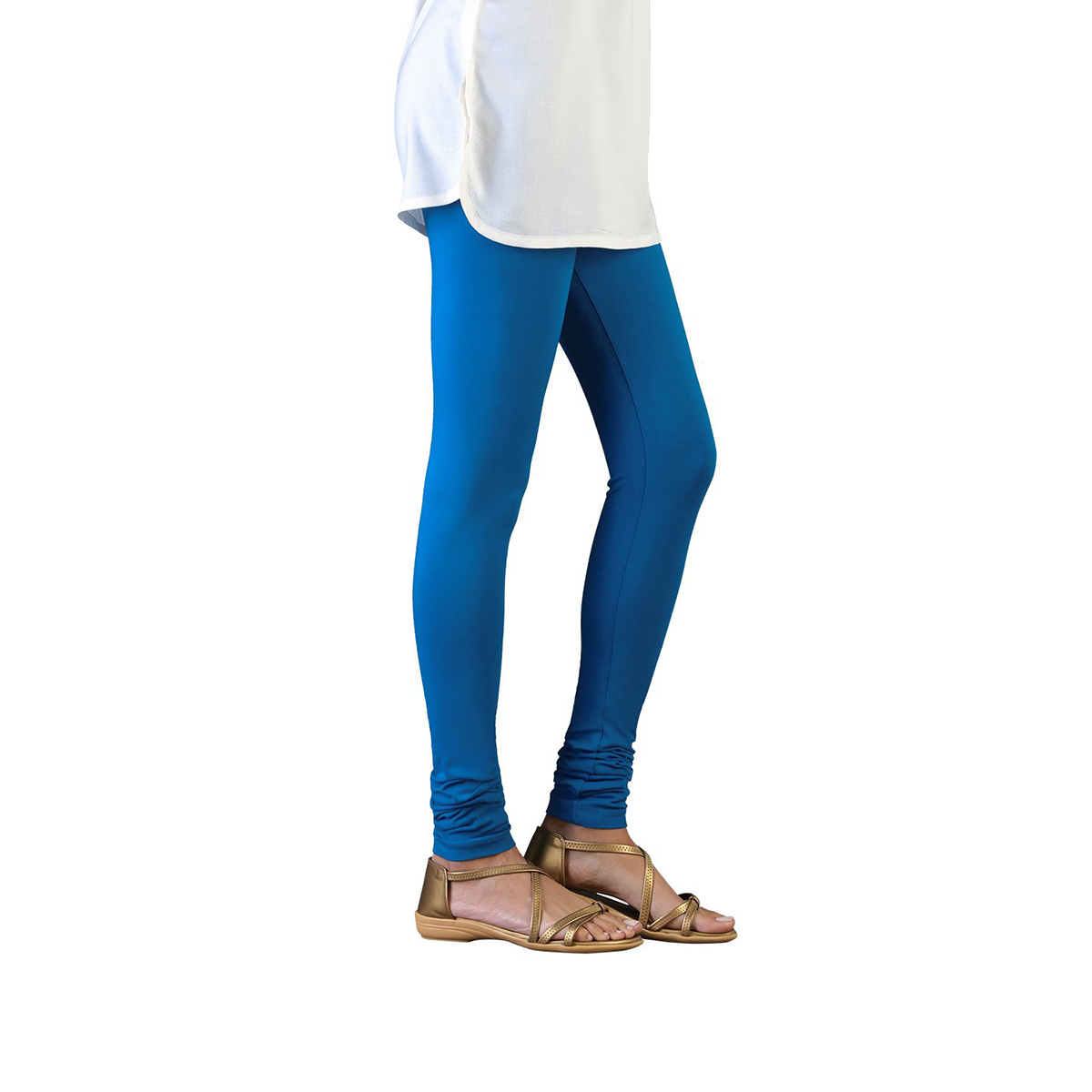 Twin Birds Women Solid Colour Churidar Legging with Signature Wide Waistband - Peacock Blue