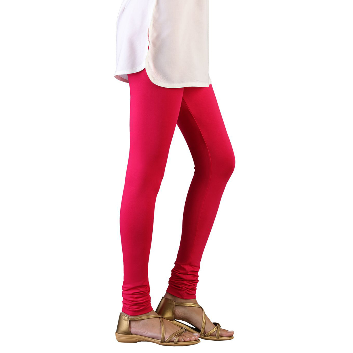 Twin Birds Women Solid Colour Churidar Legging with Signature Wide Waistband - Pink Paradise