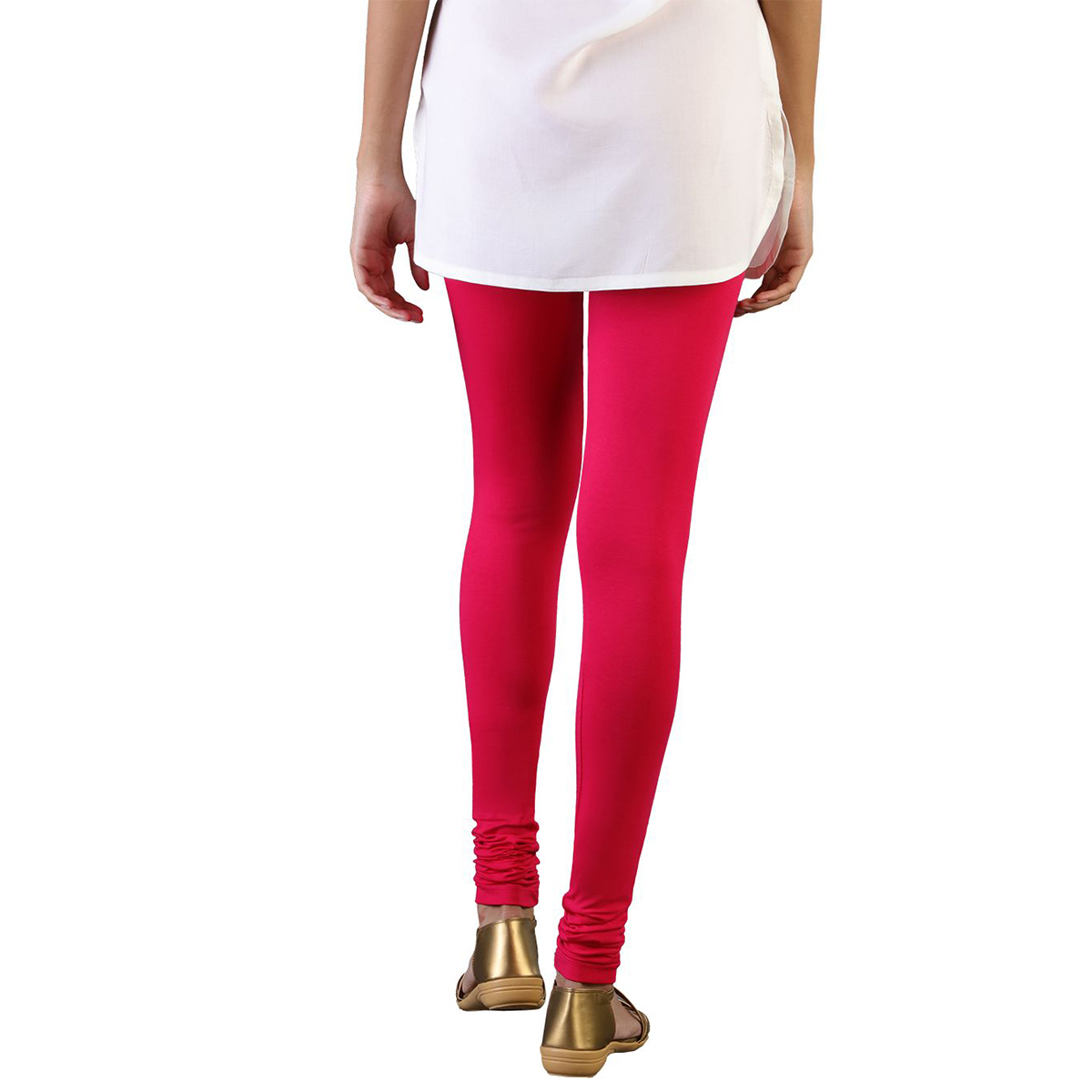 Twin Birds Women Solid Colour Churidar Legging with Signature Wide Waistband - Pink Paradise