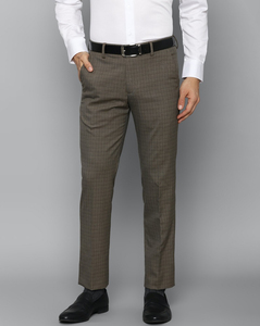 Louis Philippe Men Slim Fit Brown Check Fromal Trousers