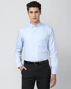 Peter England Mens Solid Blue Regular Fit Casual Shirt