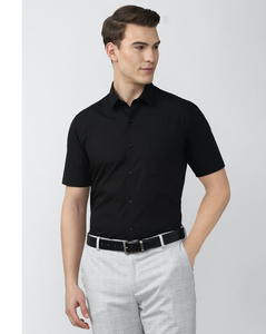 Peter England Mens Regular Fit Black Solid Mens Casual Shirt
