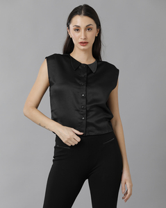 Eten Woman Ladies Black Solid Casual Shirt