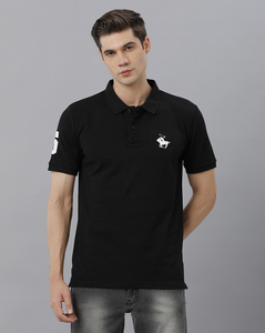 Marco Donateli Mens Regular Fit Black Solid Polo T-Shirt