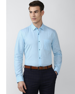 Peter England Mens Slim Fit Blue Texture Mens Casual Shirt