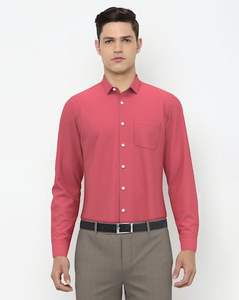 Peter England Mens Solid Red Regular Fit Casual Shirt