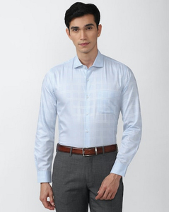 Peter England Mens Check Blue Slim Fit Casual Shirt