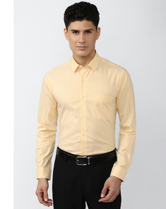 Peter England Mens Slim Fit Yellow Solid Mens Casual Shirt