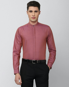 Peter England Mens Slim Fit Dark Pink Textured Mens Casual Shirt