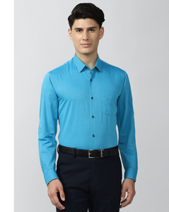 Peter England Mens Regular Fit Blue Textured Mens Casual Shirt