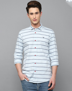 Allen Solly Mens Custom Fit Blue Stripe Casual Shirt