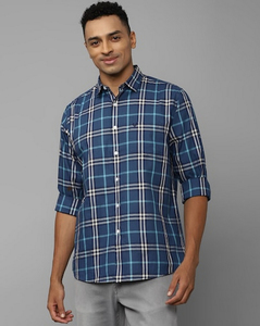 Allen Solly Mens Check �Blue Slim Fit Casual Shirt