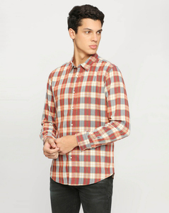 Pepe Mens Checked Red Slim Fit Casual Shirt
