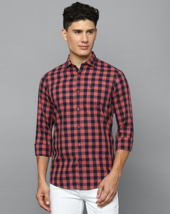 Allen Solly Mens Custom Fit Pink Check Casual Shirt