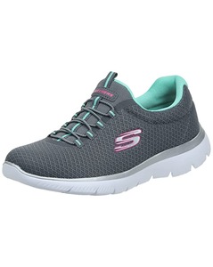 Skechers Ladies Textile Charcoal Slip-On Sports Shoes
