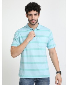 Classic Polo Mens Striped Aqua Authentic Fit T Shirt