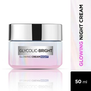 L'Oreal Paris Glycolic Bright Glowing Night Cream, 50ml , Overnight Cream with Glycolic Acid for Dark Spot Removal & Glowing Skin