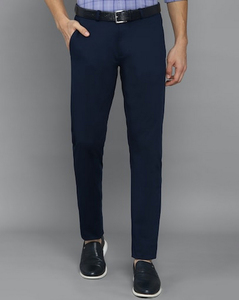 Allen Solly Mens Solid Navy Slim Fit Casual Trousers
