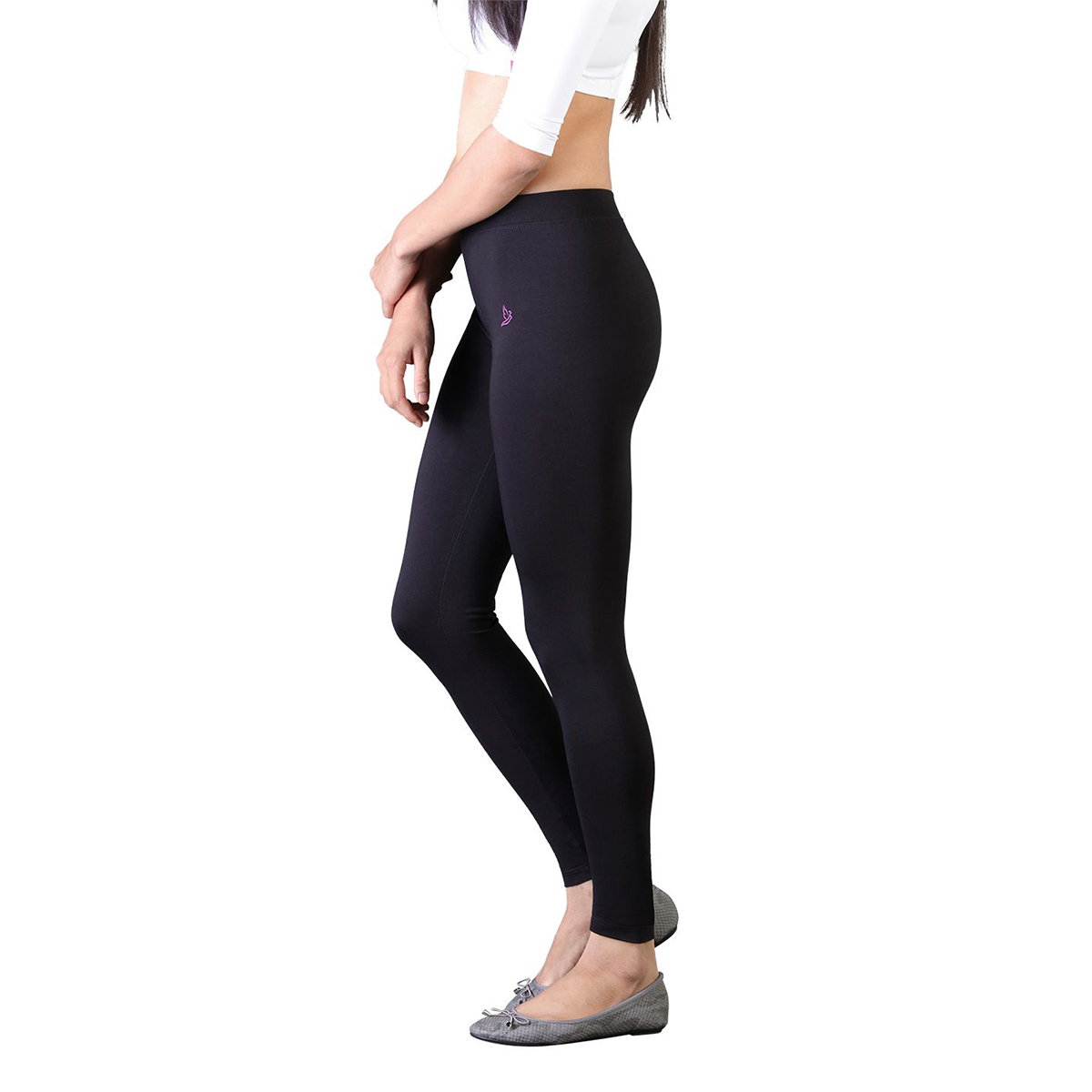 Twin Birds Women Solid Colour Ankle Length Legging with Signature Wide  Waistband - Black