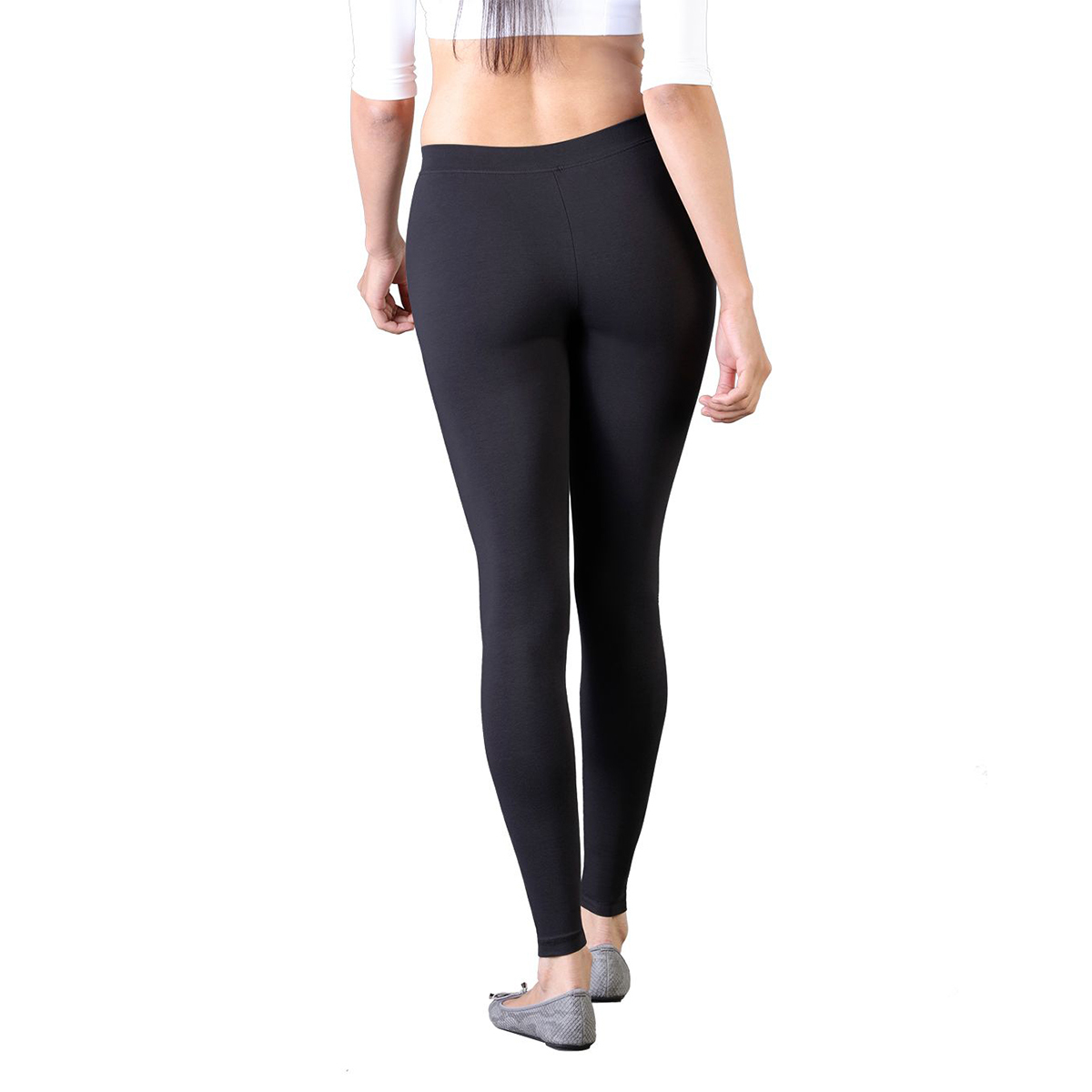 Twin Birds Women Solid Colour Ankle Length Legging with Signature Wide Waistband - Black