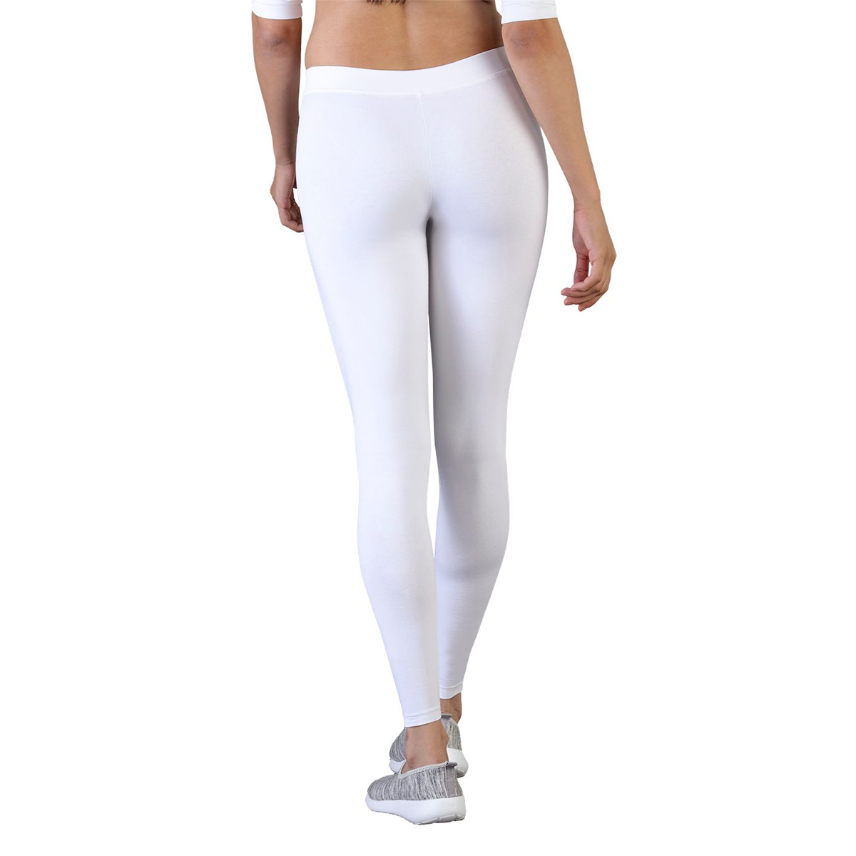 Twin Birds Women Solid Colour Ankle Length Legging with Signature Wide Waistband - White