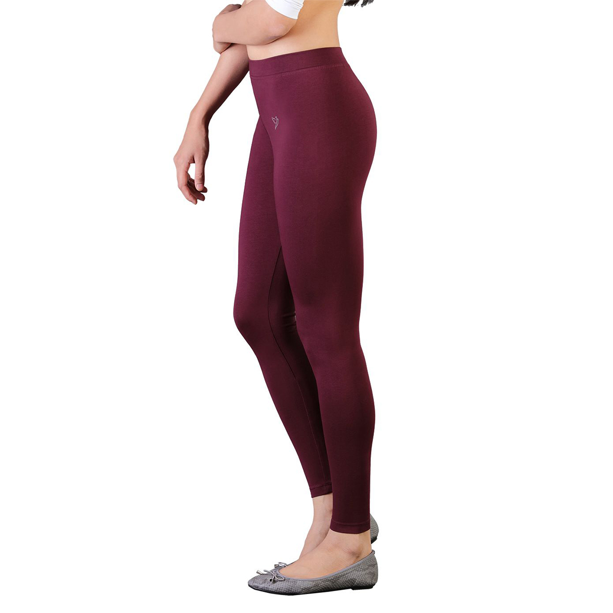 Twin Birds Women Solid Colour Ankle Length Legging with Signature Wide Waistband - Wine