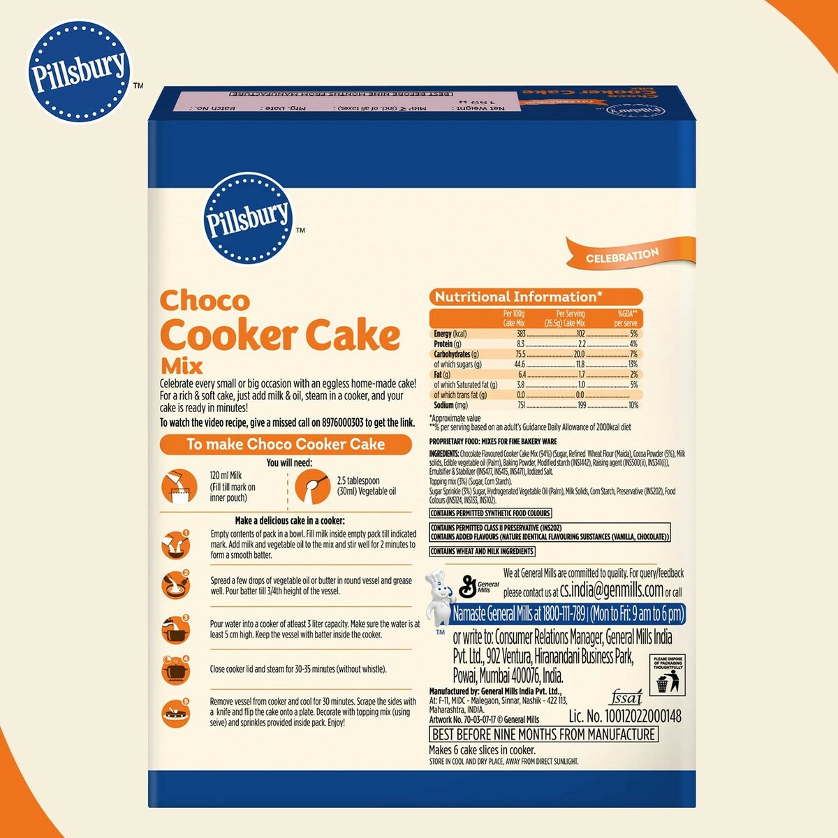 Pillsbury Cooker Cake Mix Chocolate 159g