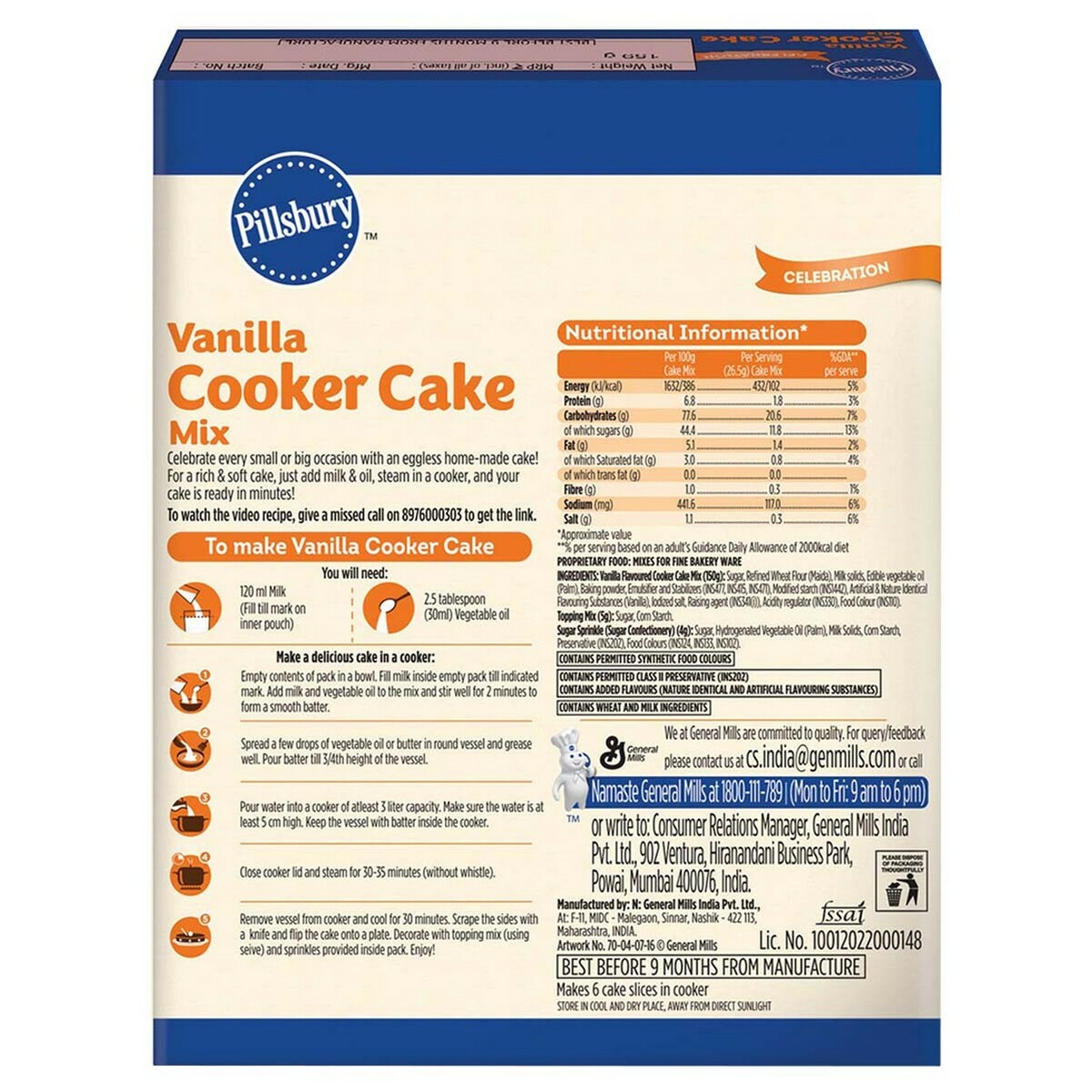 Pillsbury Cooker Cake Mix Vanilla 159g