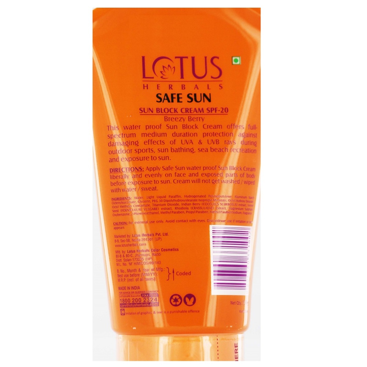 Lotus Herbals Sun Block Safe Sun Cream SPF 20 100g