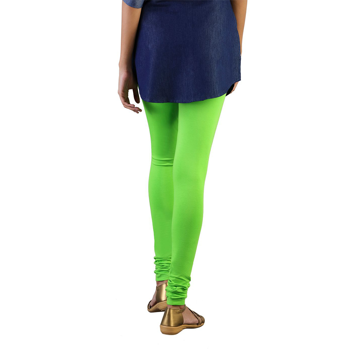 Twin Birds Women Solid Colour Churidar Legging with Signature Wide Waistband - Chlorophyl