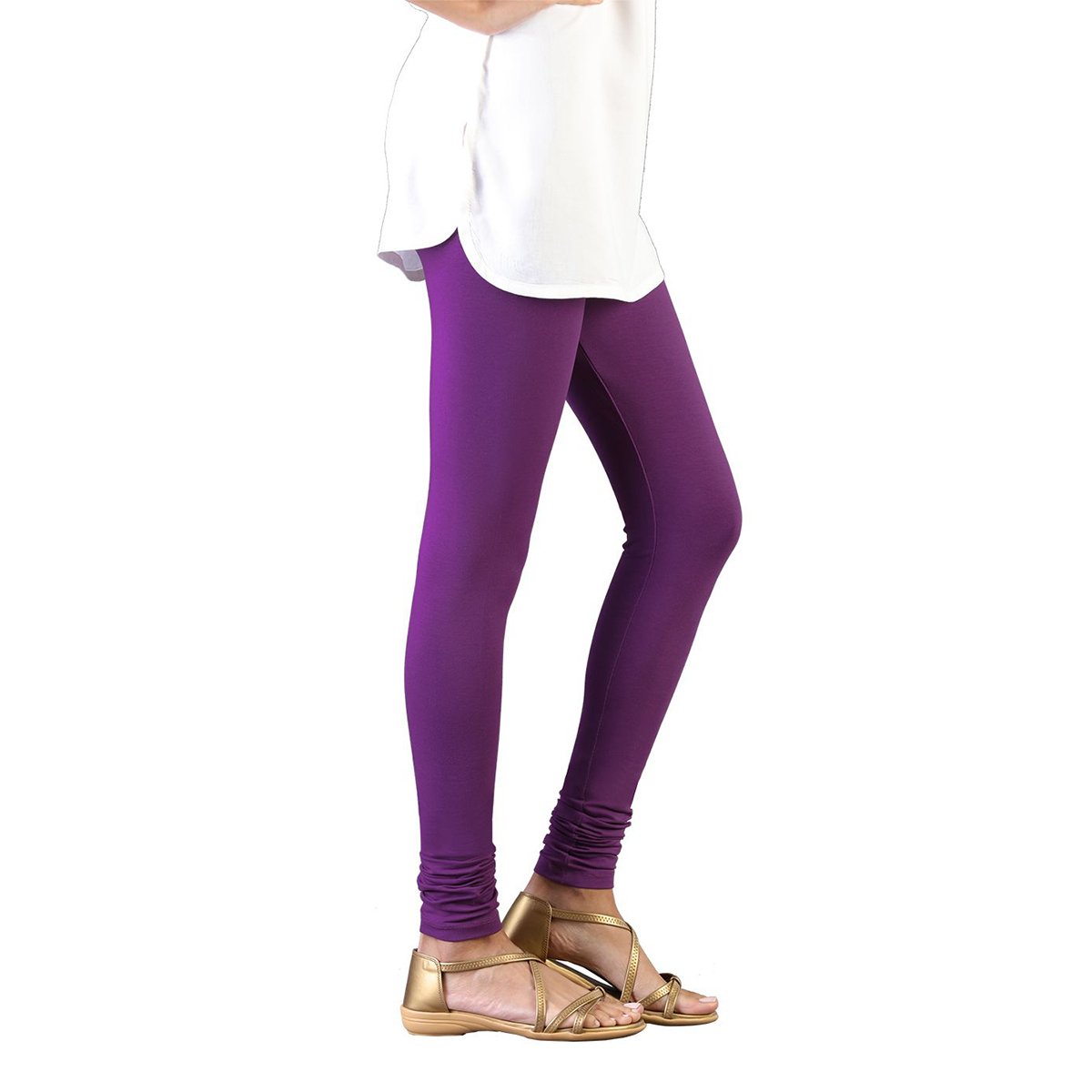 Twin Birds Women Solid Colour Churidar Legging with Signature Wide Waistband - Vapou Violet