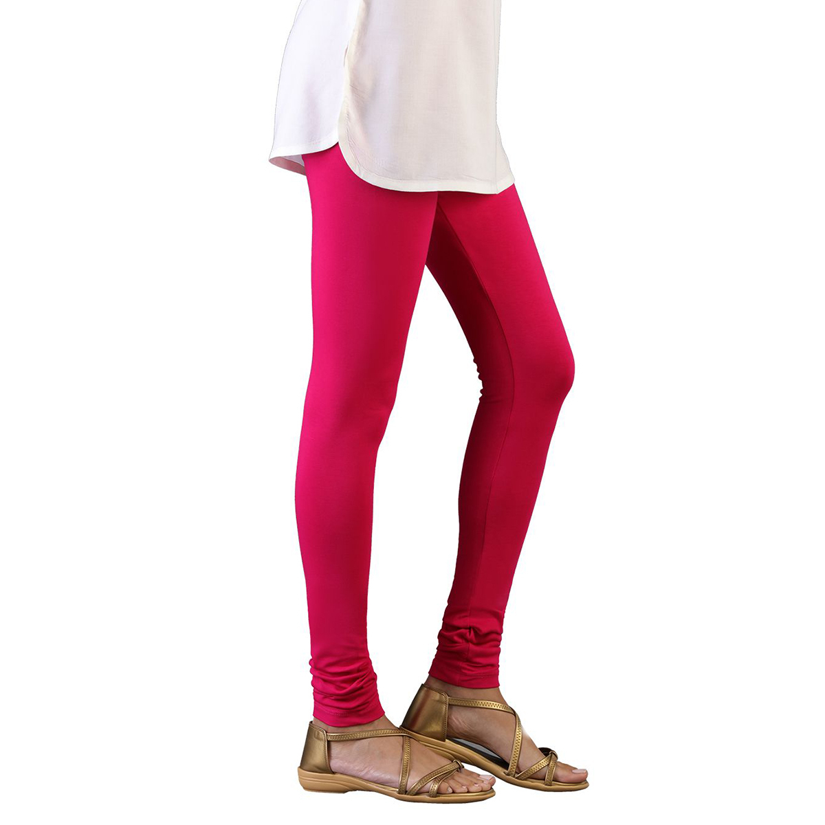 Twin Birds Women Solid Colour Churidar Legging with Signature Wide Waistband - Bubble Gum