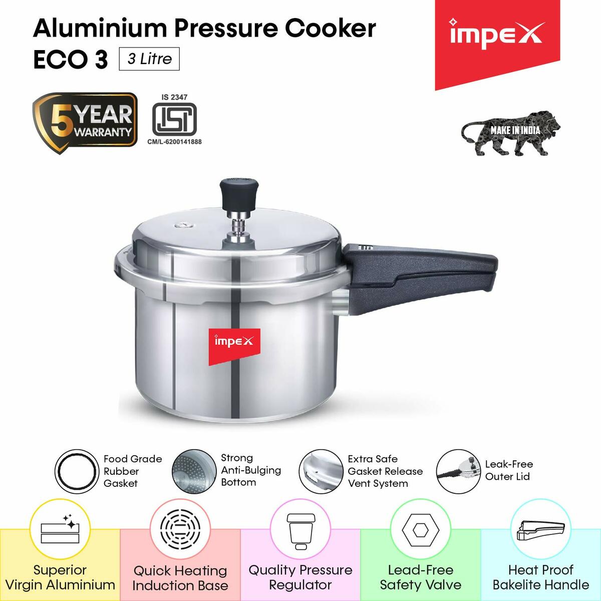Impex Pressure Cooker Eco 3 Ltr