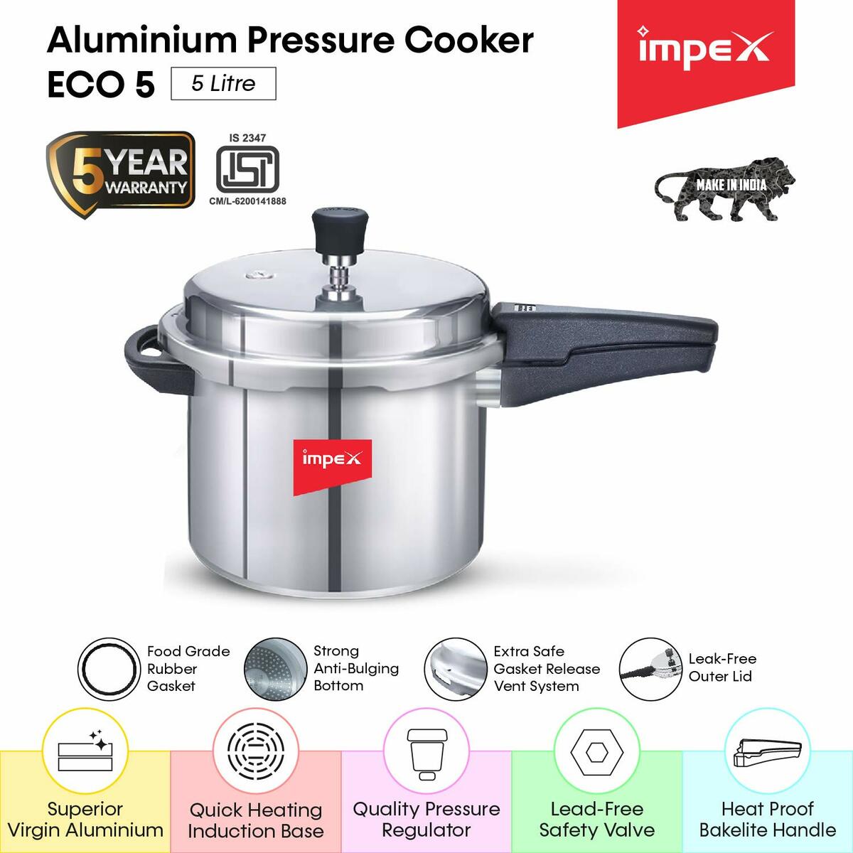 Impex Pressure Cooker Eco 5 Ltr