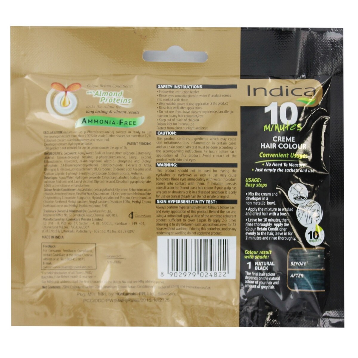 Indica Hair Colour 10 Minutes Natural Black 250g