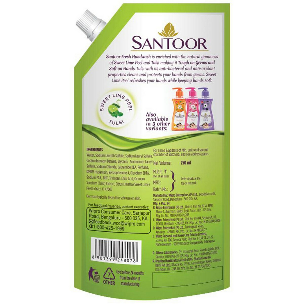 Santoor Hand Wash Extra Gentle Fresh 750ml