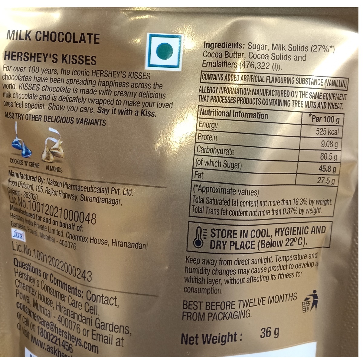 Hershey's Kisses Milk Chocolate 36gm
