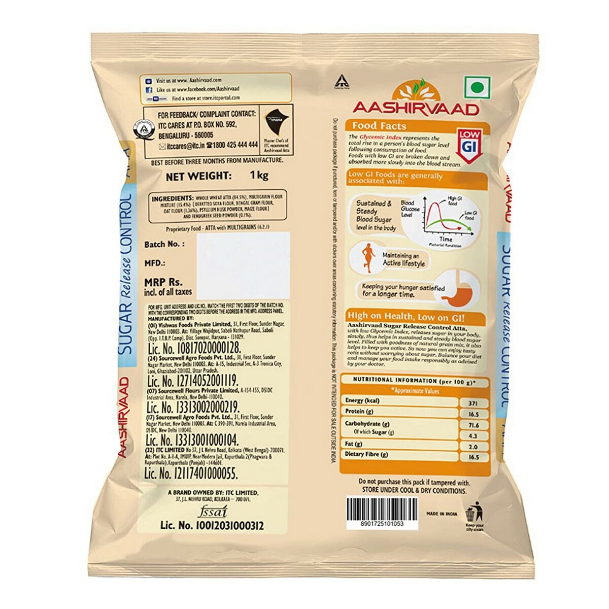 Aashirvaad Sugar Release Control Atta 1kg