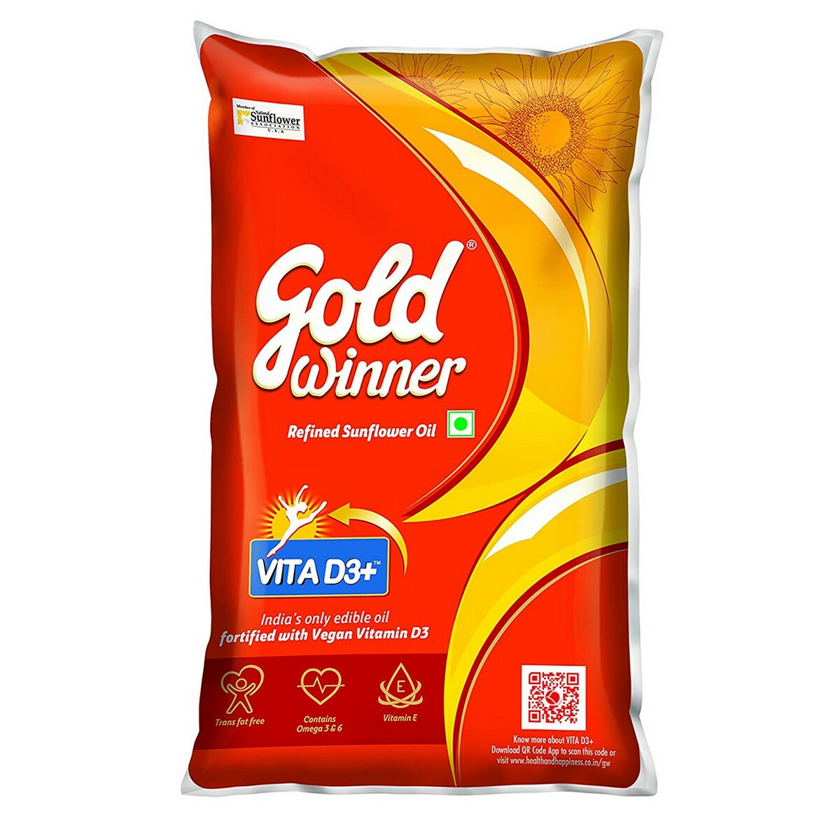 Gold Winner Refined Sunflower Oil Pouch 1Litre
