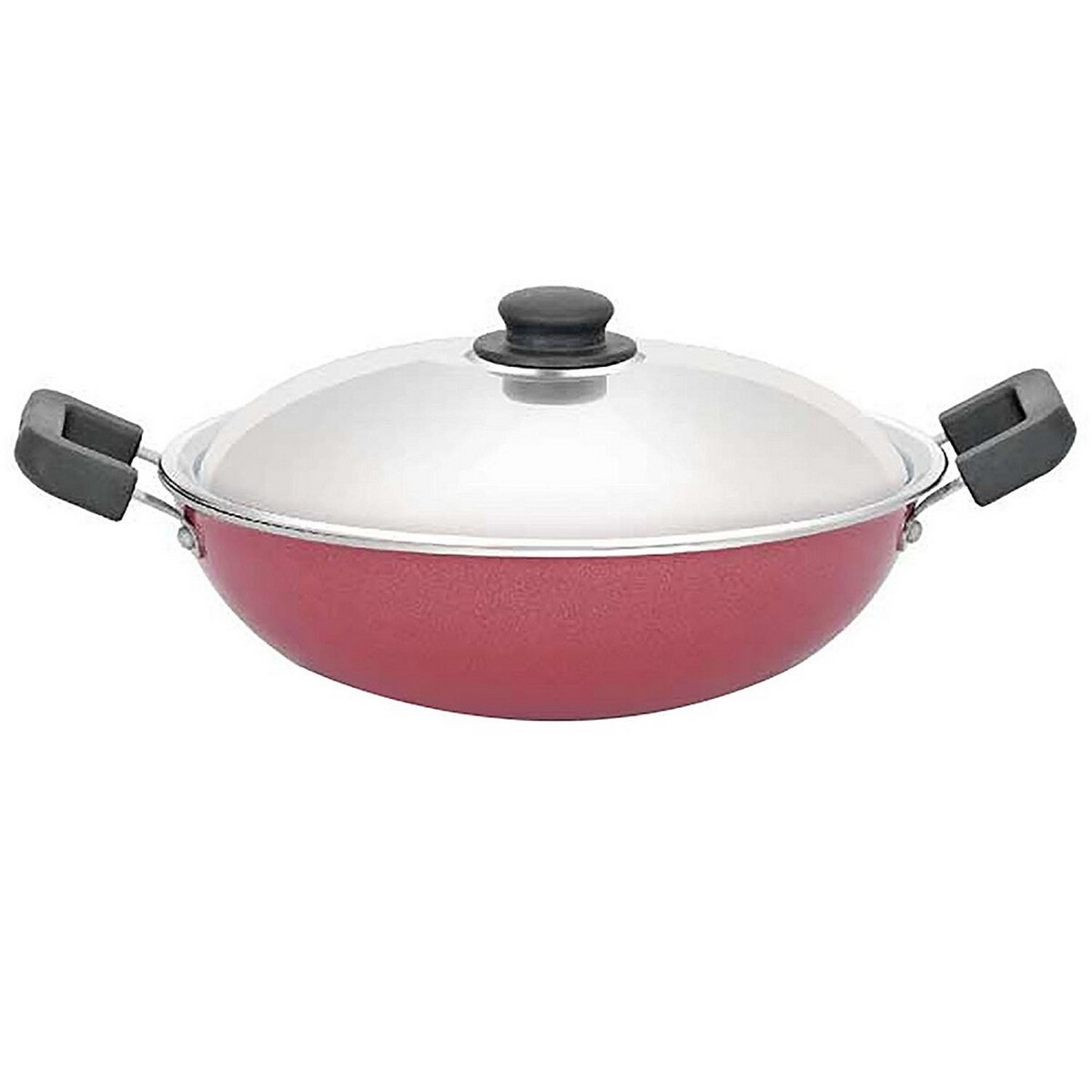 Cooking Pan,Deep Fry Kadai Non-Stick Kadai with Stainless Steel Lid 2 Litres Free Scrubber & Paddle Red ,Valentine Day Gifts Non-Stick Aluminium Kadhai 