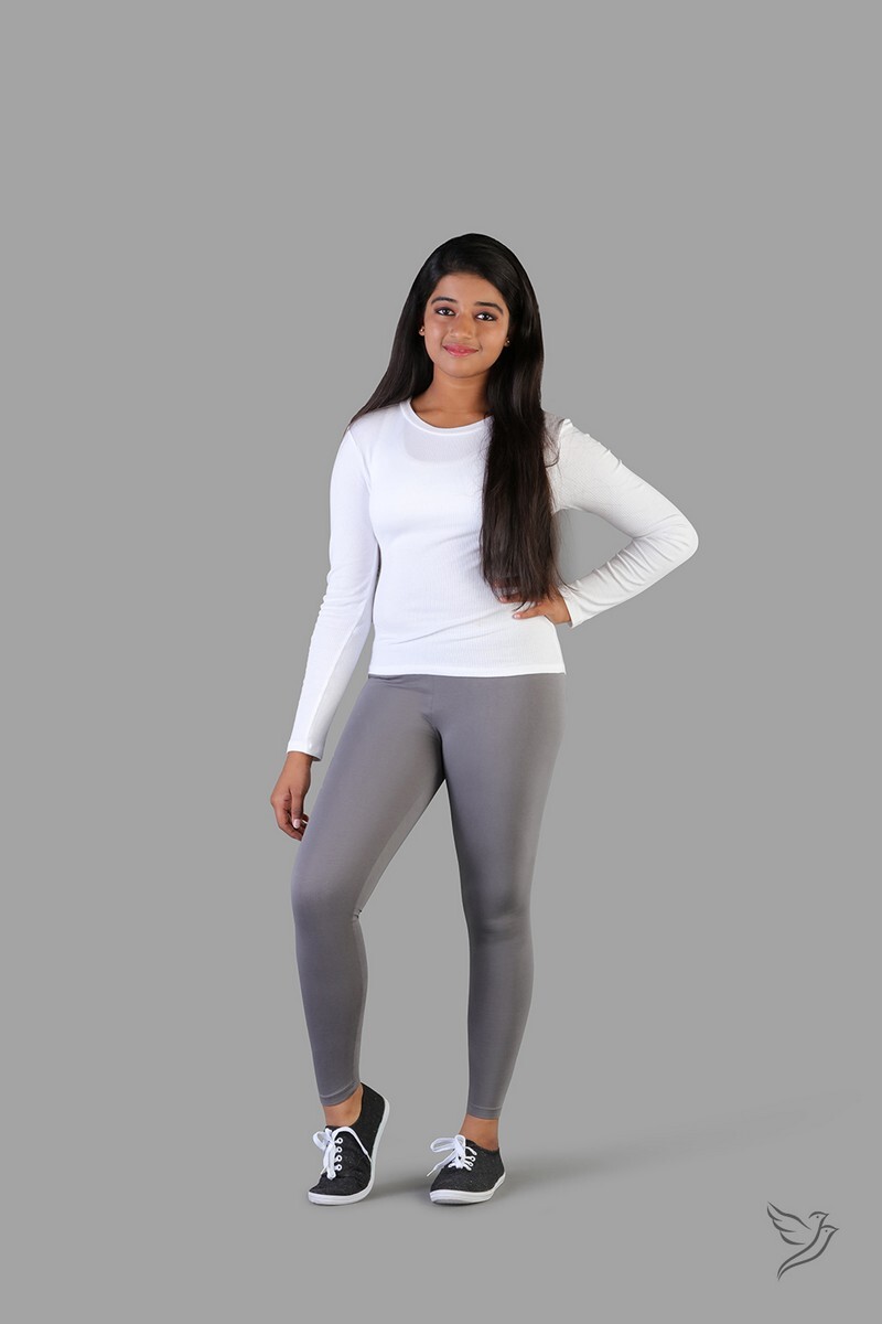 Buy TWIN BIRDS Grey Cotton Full Length Leggings for Women Online
