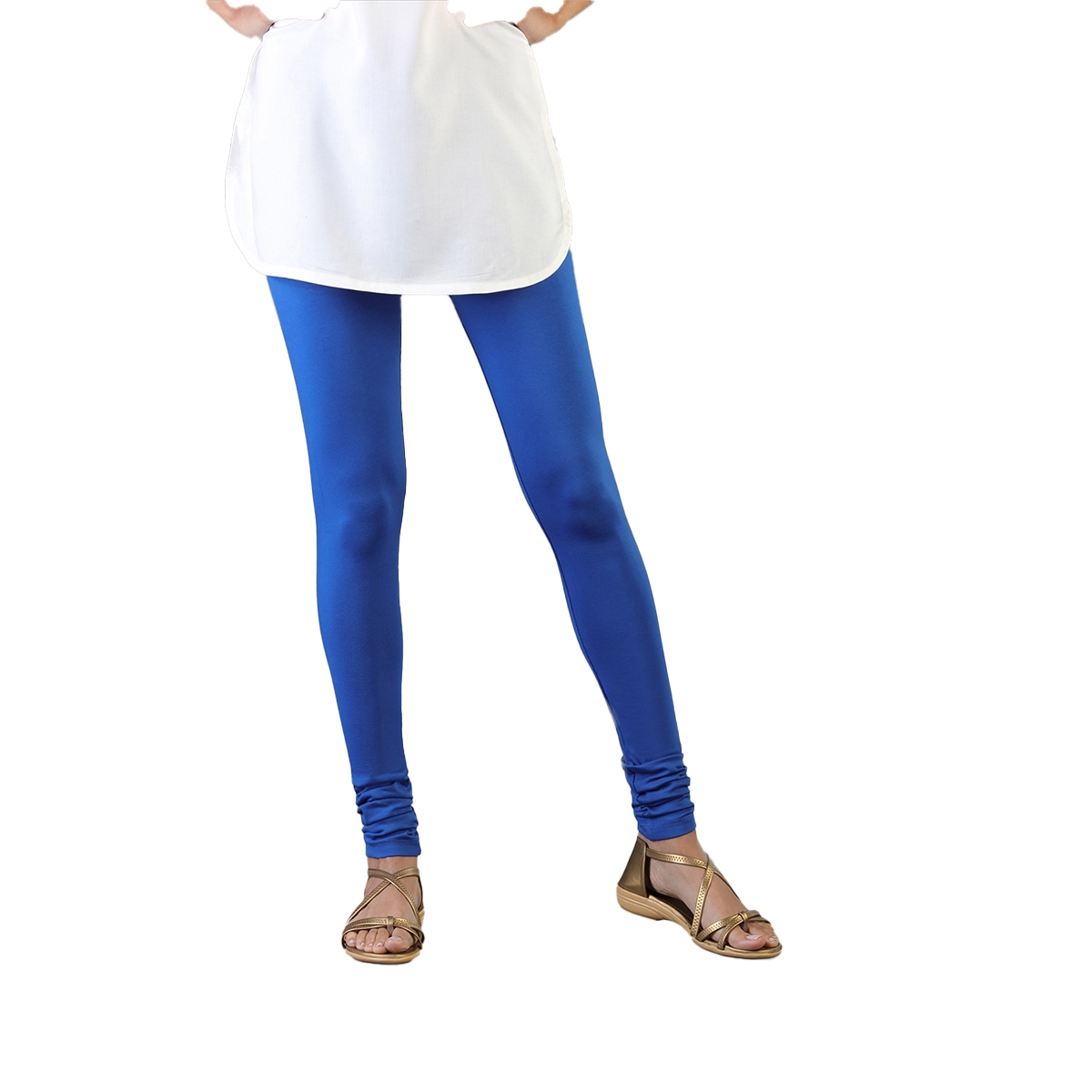 Twin Birds Women Solid Colour Churidar Legging with Signature Wide Waistband - Blue Chip