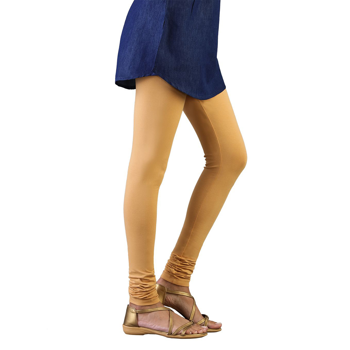 Twin Birds Women Solid Colour Churidar Legging with Signature Wide Waistband - Carmel Custard
