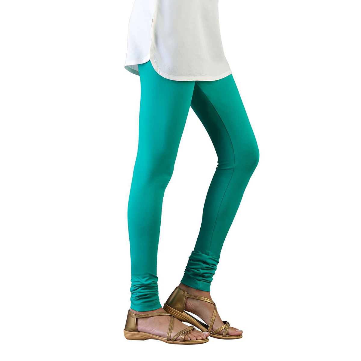 Twin Birds Women Solid Colour Churidar Legging with Signature Wide Waistband - Emerald Lexs
