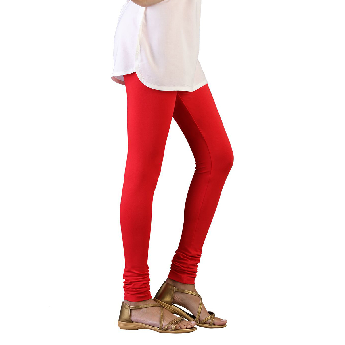 Twin Birds Women Solid Colour Churidar Legging with Signature Wide Waistband - Red Chilly